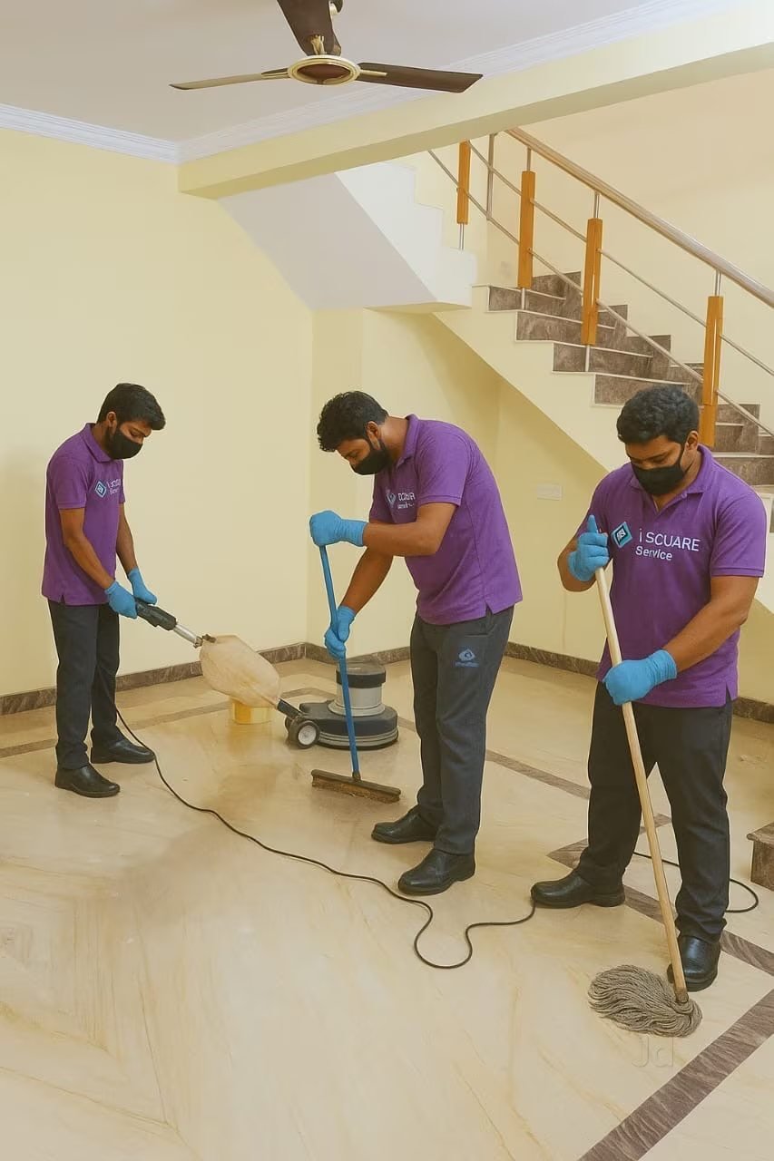 A Kaizeen team polishing a marble floor together